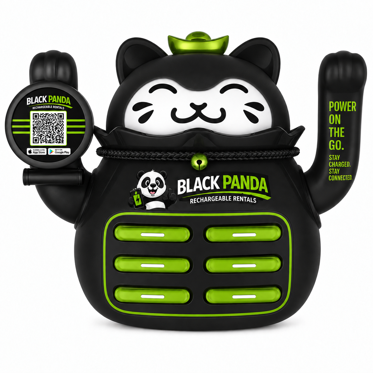 Black Panda lucky cat maneki-neko 6-slot charging station