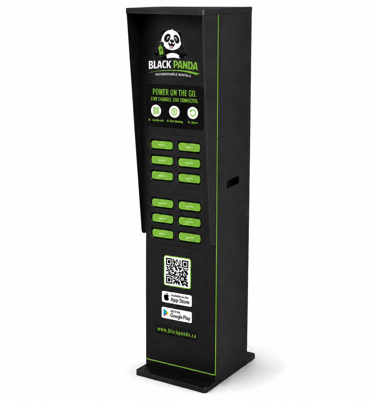 Black Panda 12-slot charging station angled view