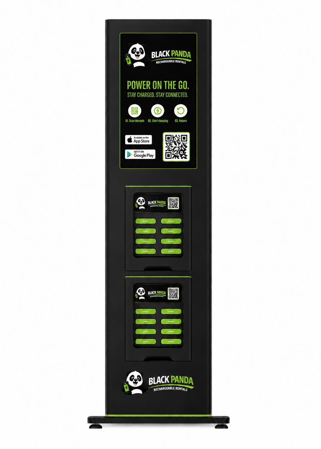 Black Panda 16-slot outdoor charging station with dual screen modules