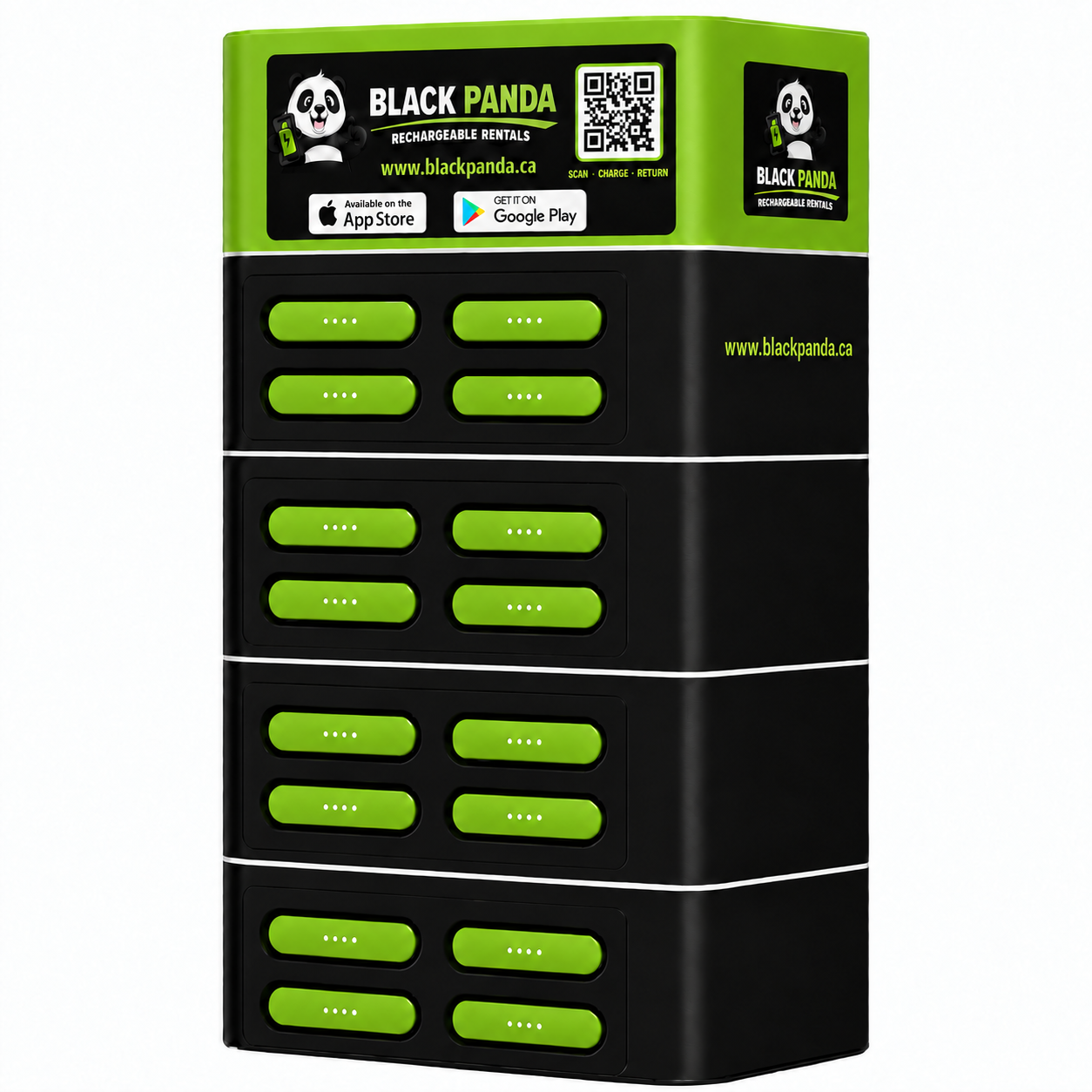 Black Panda 16-slot charging station on a white background
