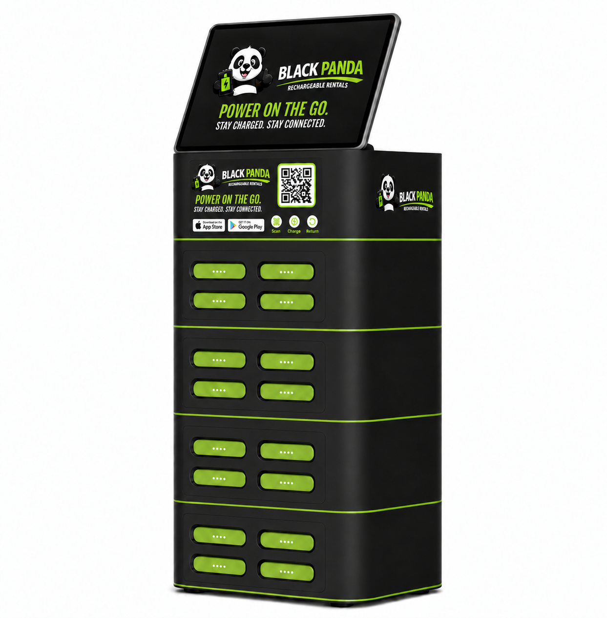 Black Panda 16-slot charging station with large angled display screen