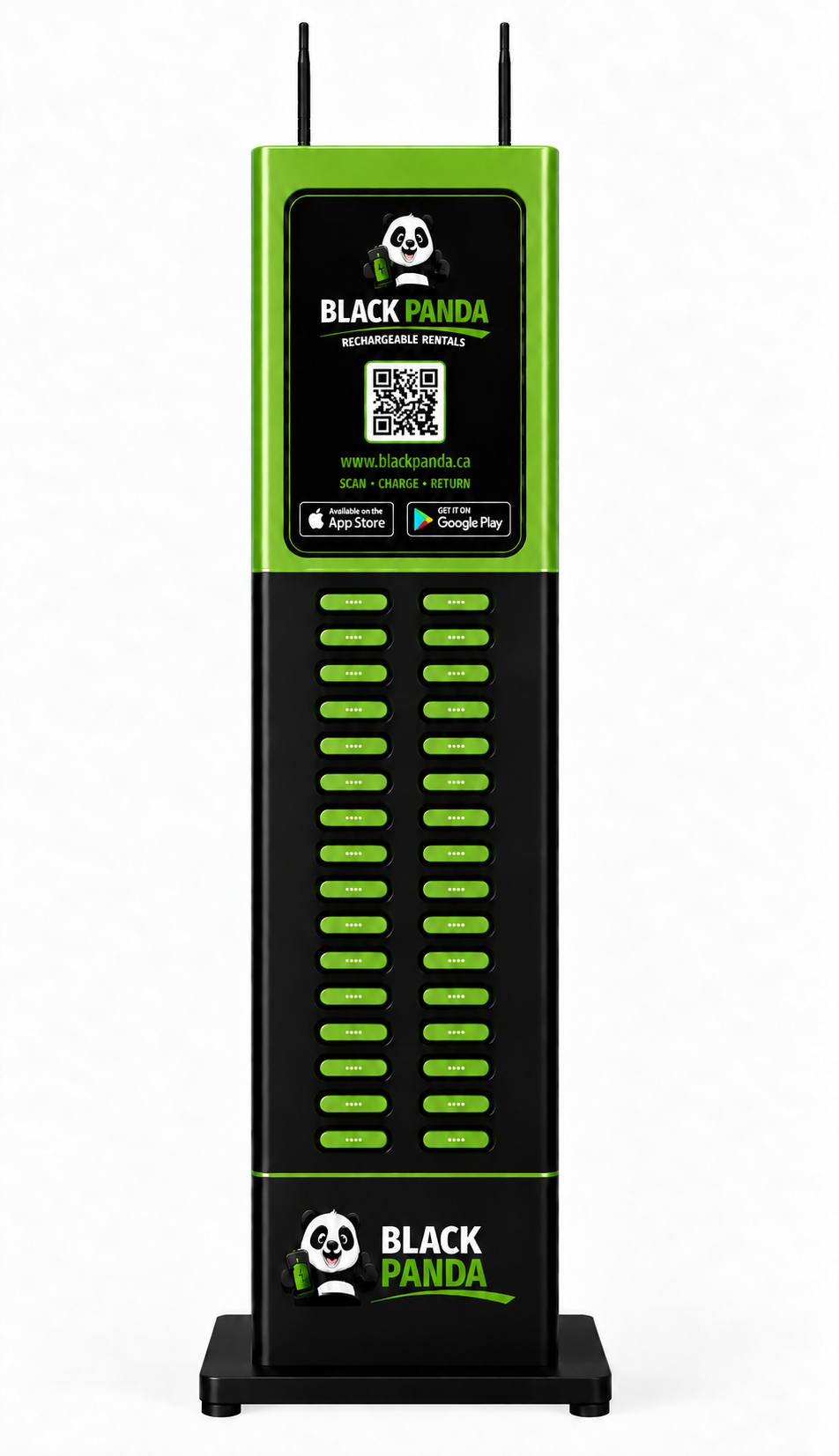 Black Panda 32-slot charging station on a white background