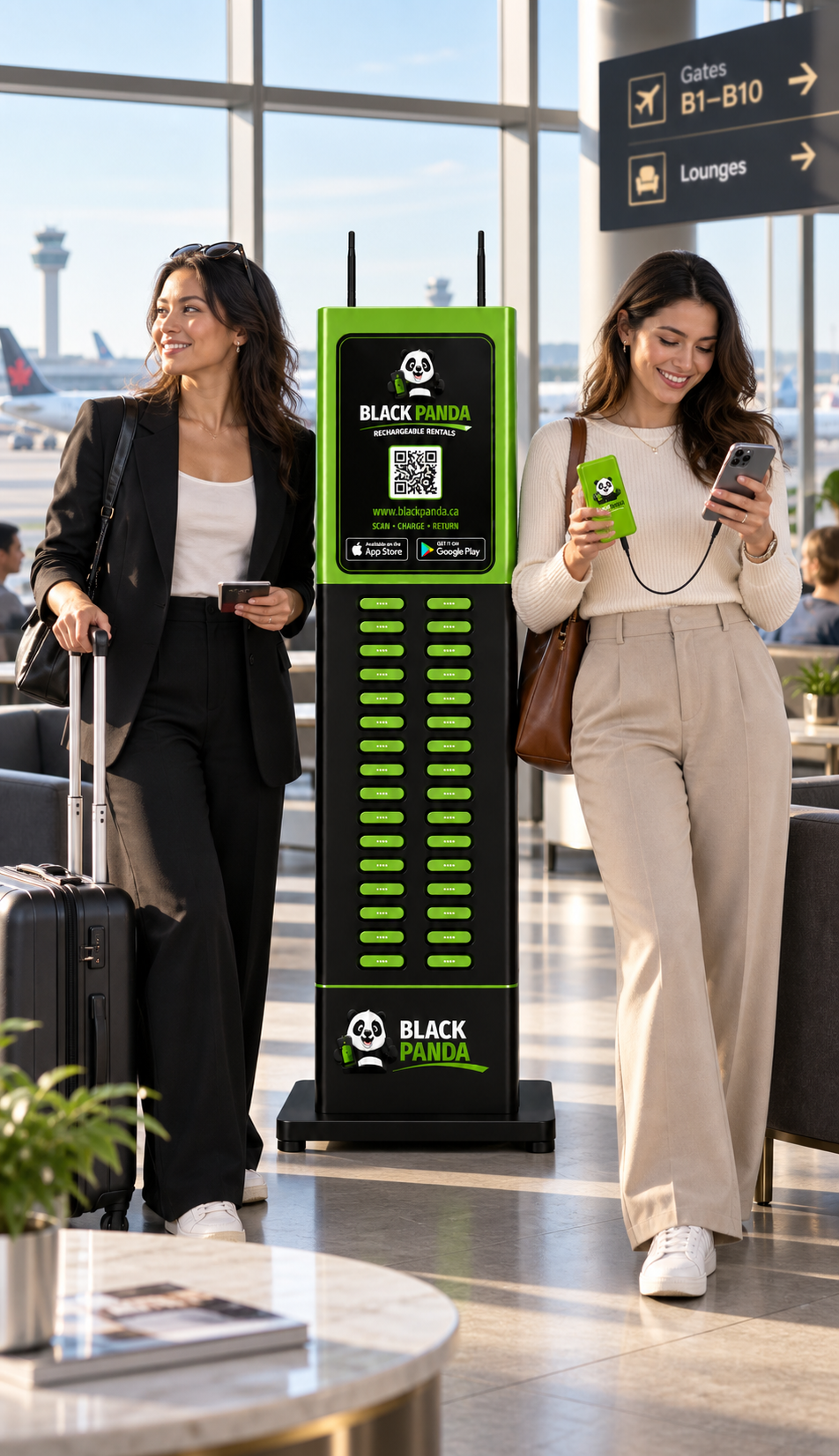 Black Panda 32-slot charging station for a mall venue