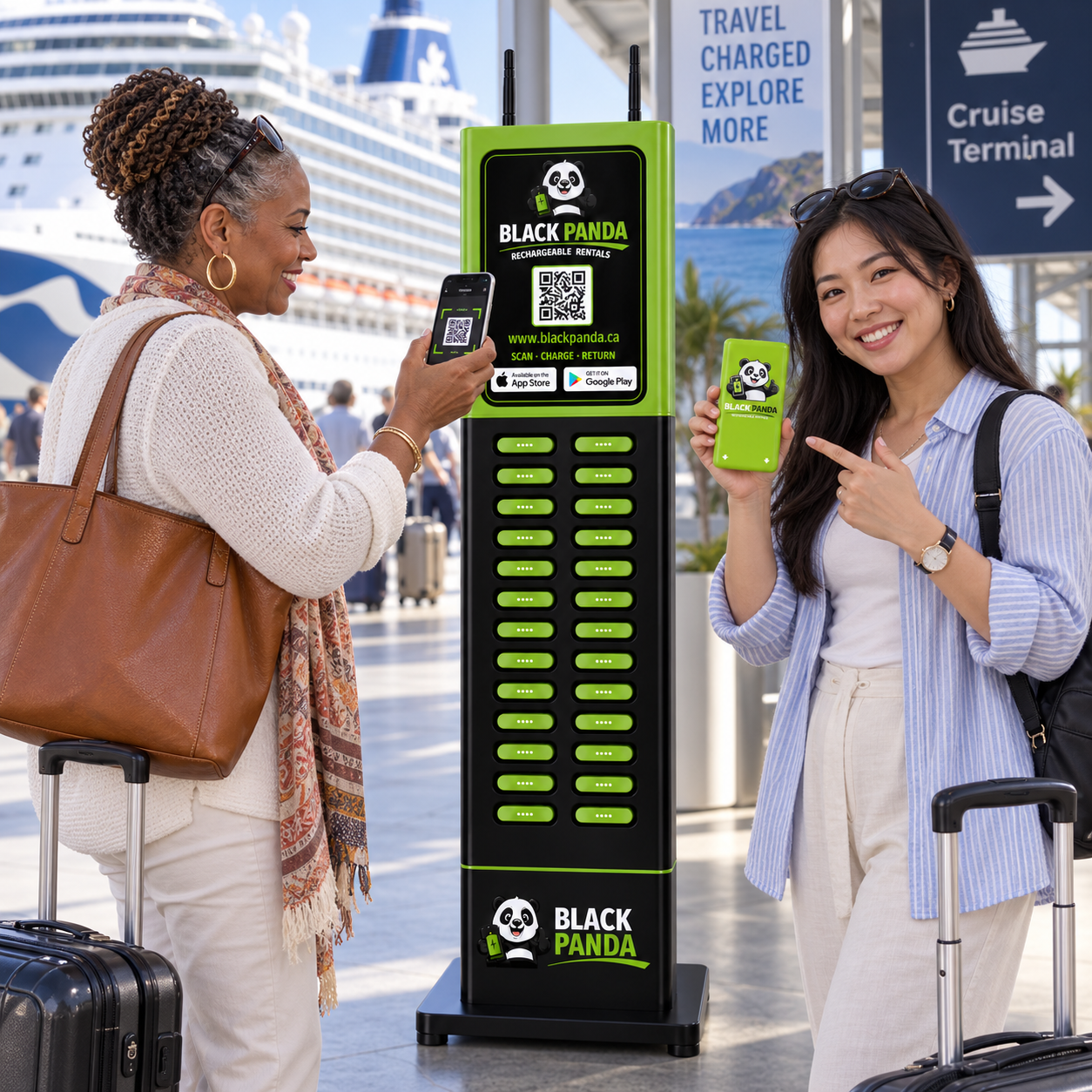 Black Panda Rechargeable Rentals charging-station rental kiosk